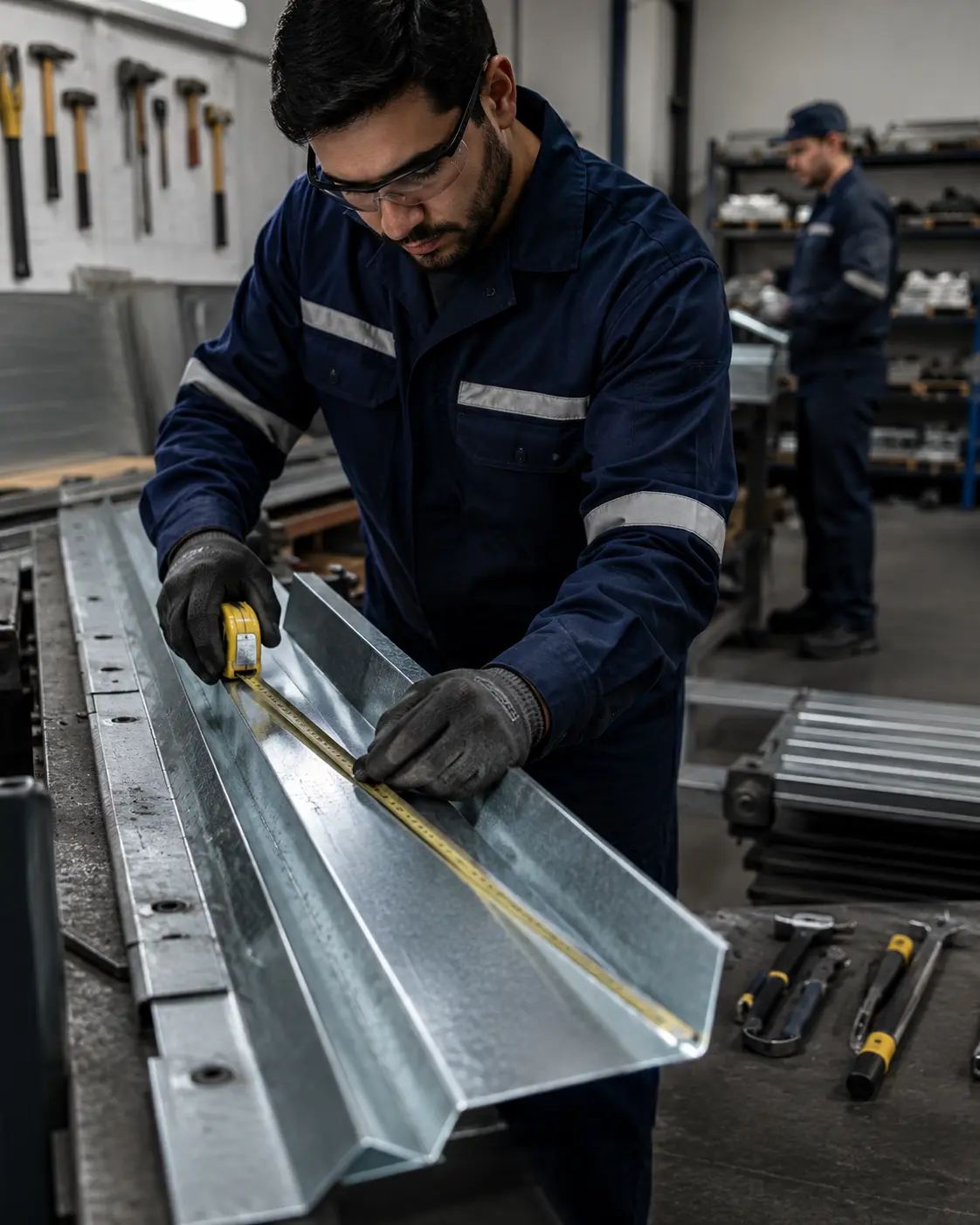 Profissional executando uma solução metálica em uma obra